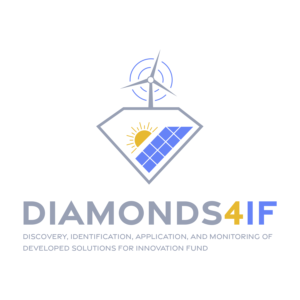 DIAMONDS4IF logo showing solar panel, sun, and wind turbine symbolizing sustainable innovation support.